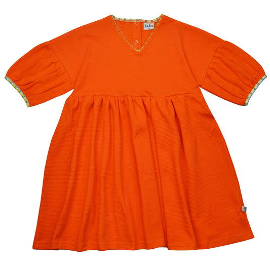 SALE: Kurzarmkleid aus Waffelstoff in Orangerot von Baba