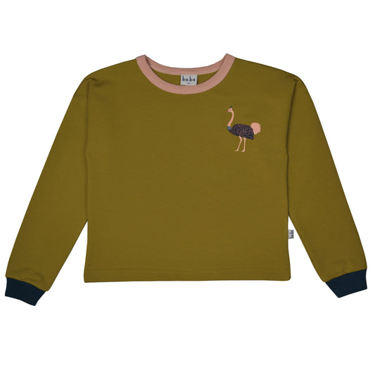 SALE: Langarm-Shirt uni Mustard mit Strauss von Baba